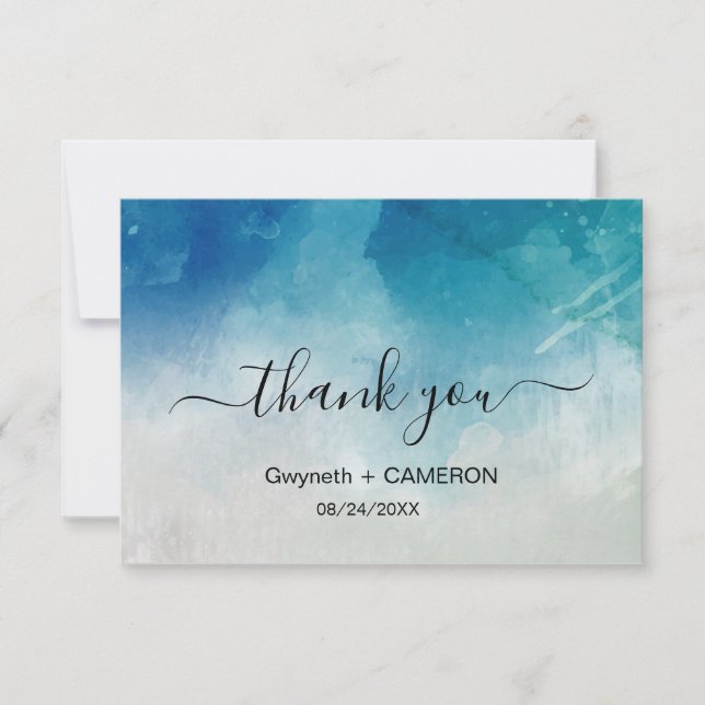 Watercolor Ocean Beach Summer Wedding  Thank You Card (Front)