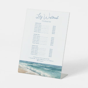 Watercolor Ocean Beach Therapist Service Menu Pedestal Sign