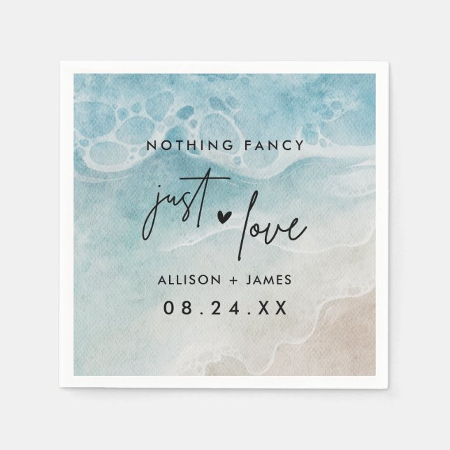 Watercolor Ocean Beach Wedding Elopement Napkin (Front)