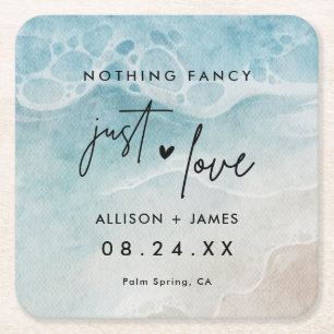 Watercolor Ocean Beach Wedding Elopement Square Pa Square Paper Coaster