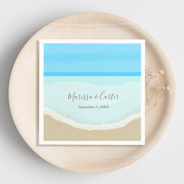 Watercolor Ocean Beach Wedding Napkin (Creator Uploaded)
