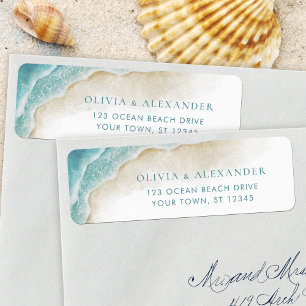 Watercolor Ocean Beach Wedding Return Address