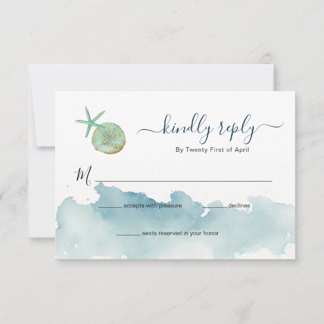 Watercolor Ocean Beach wedding RSVP Card (Front)