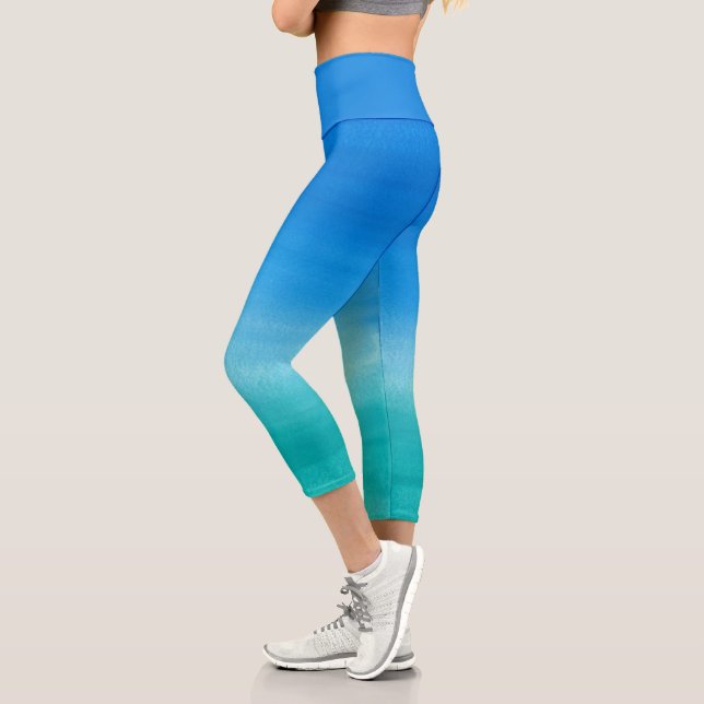 Watercolor Ocean Blue Green Summer Theme Exercise  Capri Leggings (Left)