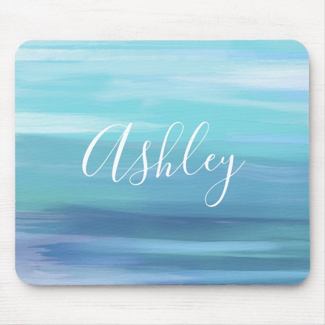 Watercolor Ocean Blue Personalised Mouse Mat (Front)