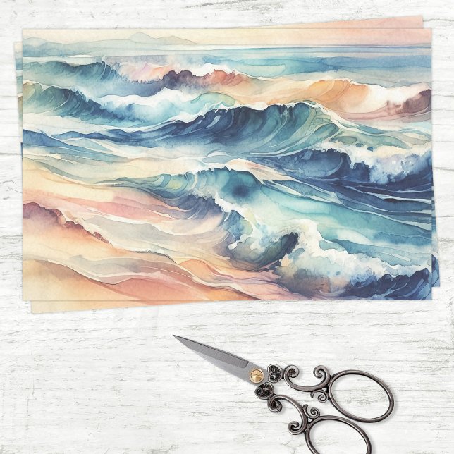 Watercolor Ocean Blue Waves Coastal Decoupage Tissue Paper (Creator Uploaded)