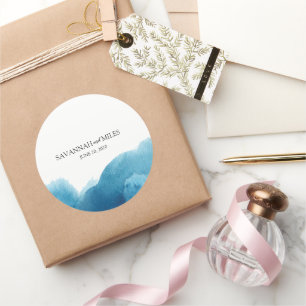 Watercolor Ocean Blue Wedding Stickers