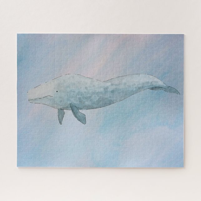 Watercolor Ocean Blue Whale Jigsaw Puzzle (Horizontal)