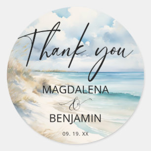 Watercolor Ocean Coastal On the Beach Thank You Classic Round Sticker