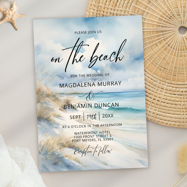 Watercolor Ocean Coastal On the Beach Wedding Invitation (Creator Uploaded)