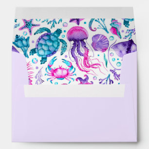 Watercolor Ocean Creatures Under the Sea Birthday Envelope