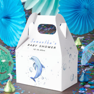 Watercolor ocean dolphin baby shower favour box