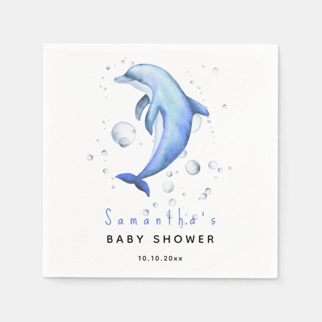 Watercolor ocean dolphin baby shower napkin (Front)