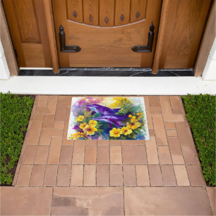 Watercolor Ocean Dolphins Tropical Flowers Doormat