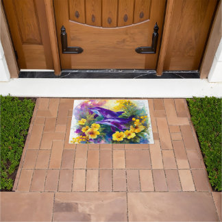 Watercolor Ocean Dolphins Tropical Flowers Doormat