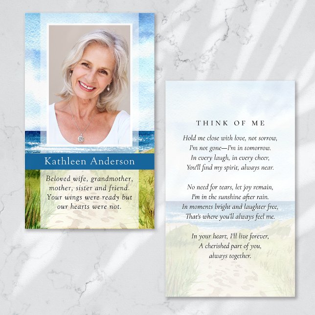 Watercolor Ocean Funeral Memorial Card (Creator Uploaded)