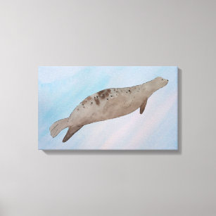 Watercolor Ocean Harbour Seal Canvas Print