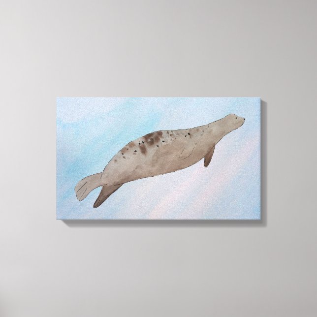 Watercolor Ocean Harbour Seal Canvas Print (Front)