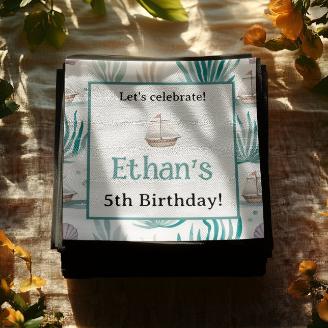 Watercolor Ocean Kids Nautical Birthday Napkin (Creator Uploaded)