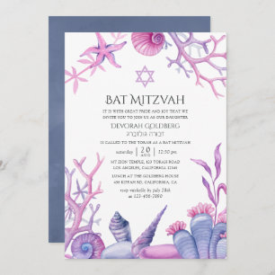 Watercolor Ocean Life Bat Mitzvah Invitation