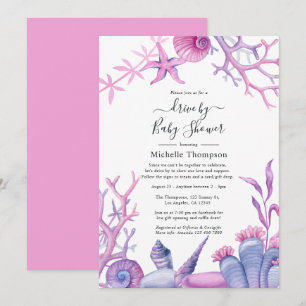 Watercolor Ocean Life Drive By Baby Shower Invitation