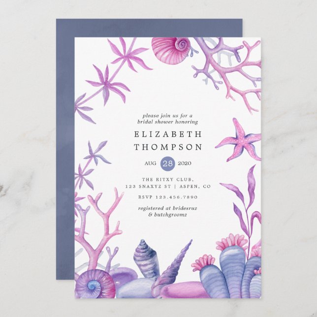 Watercolor Ocean Life Nautical Bridal Shower Invitation (Front/Back)