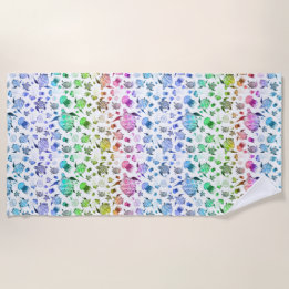 Watercolor Ocean Life - Rainbow Colours Beach Towel