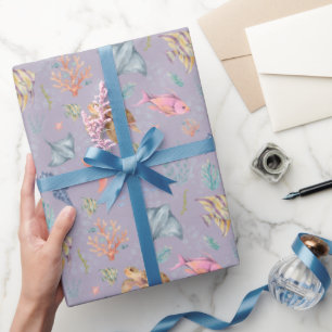 Watercolor Ocean Life Textured Light Purple Wrapping Paper