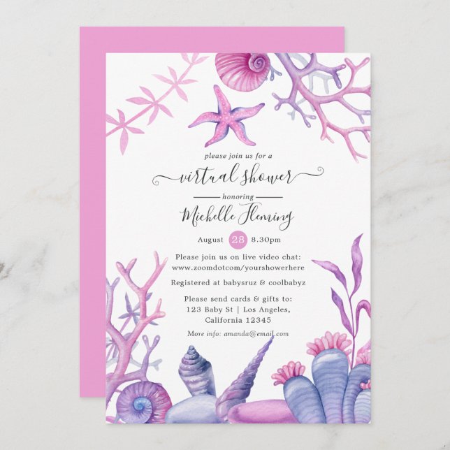 Watercolor Ocean Life Virtual Baby Shower Invitation (Front/Back)
