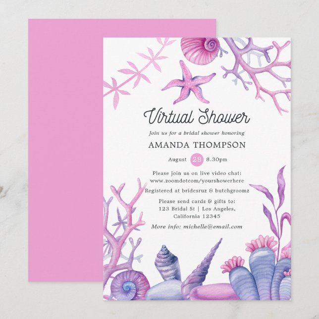 Watercolor Ocean Life Virtual Bridal Shower Invitation (Front/Back)