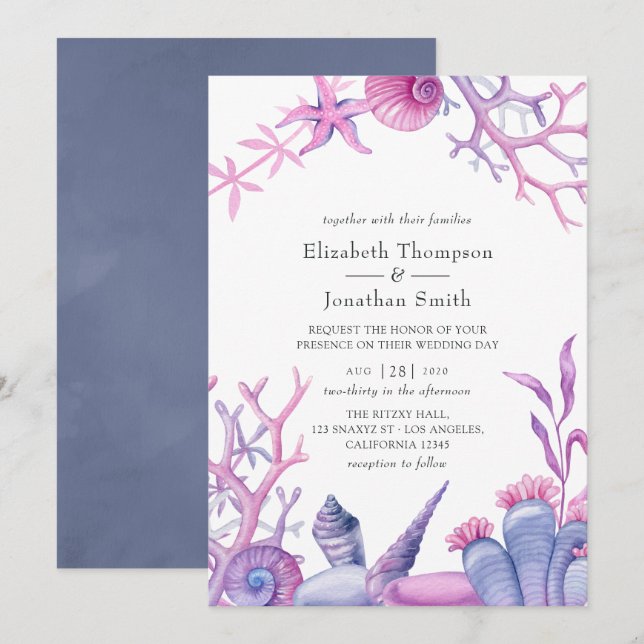 Watercolor Ocean Life Wedding Invitation (Front/Back)