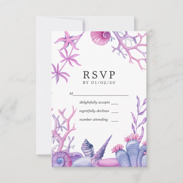 Watercolor Ocean Life Wedding RSVP Card (Front)