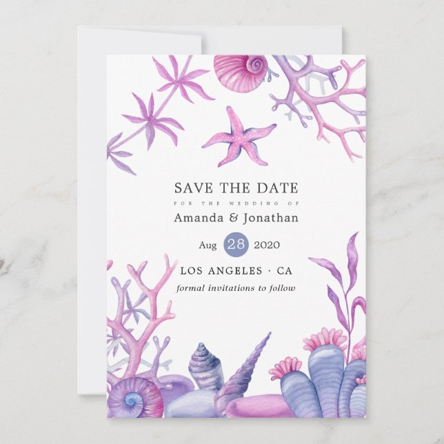 Watercolor Ocean Life Wedding Save The Date (Front)