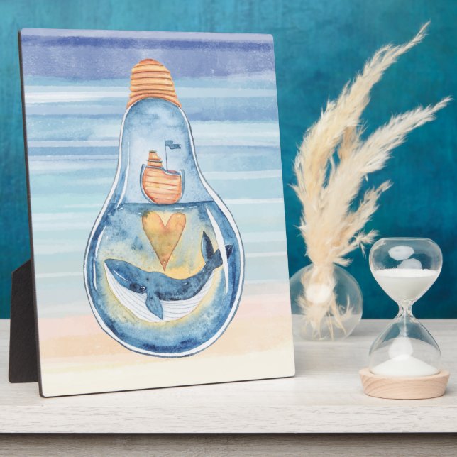 Watercolor Ocean Light bulb Humpback Whale Plaque (Side)