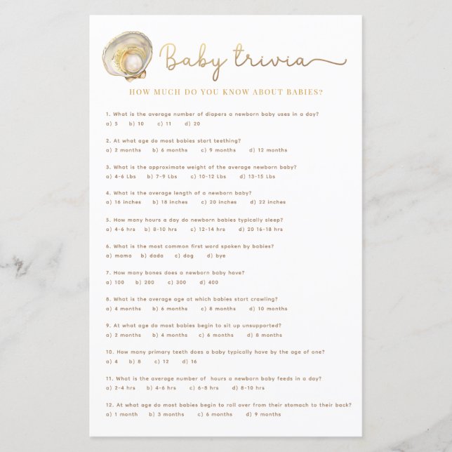 Watercolor Ocean Little Pearl Baby Shower Game She (Front)