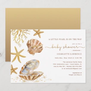 Watercolor Ocean Little Pearl Baby Shower Invitation