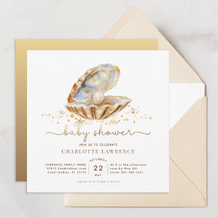 Watercolor Ocean Little Pearl Baby Shower Invitation