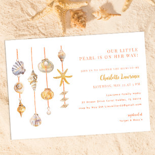 Watercolor Ocean Little Pearl Baby Shower Invitation