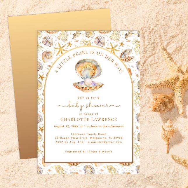 Watercolor Ocean Little Pearl Baby Shower  Invitation (Little Pearl Baby Shower Invitation )