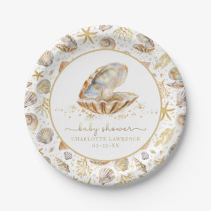 Watercolor Ocean Little Pearl Baby Shower Paper Plate