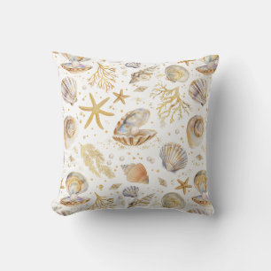 Watercolor Ocean Little Pearl Throw Pillow   Beach