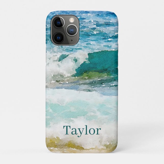 Watercolor Ocean Monogrammed Case-Mate iPhone Case (Back)