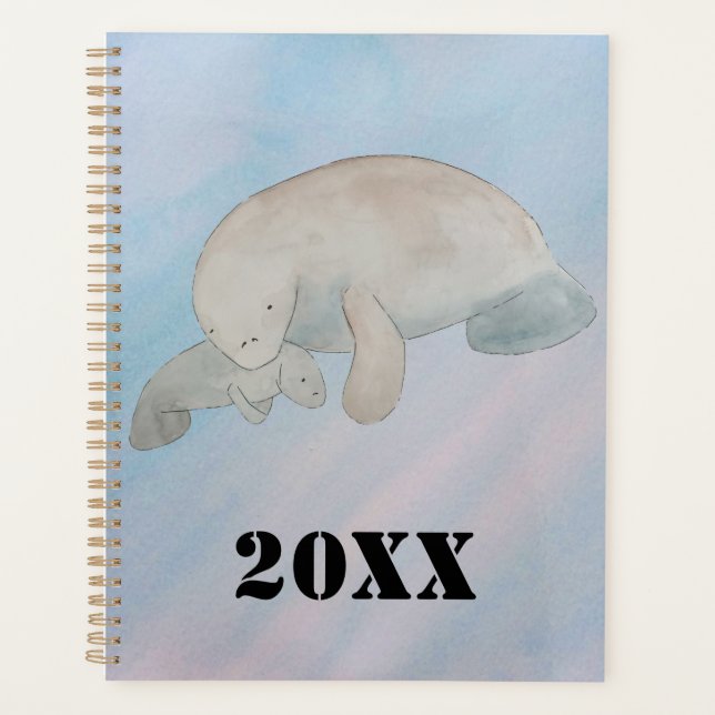 Watercolor Ocean Mother Baby Manatee Planner (Front)