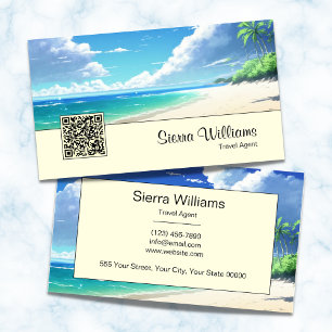 Watercolor Ocean QR Code Tropical Travel Yellow Business Card