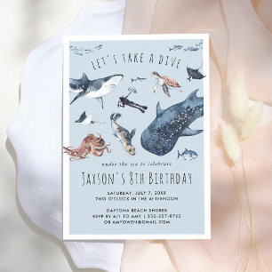 Watercolor Ocean Scuba Diving Birthday Invitation