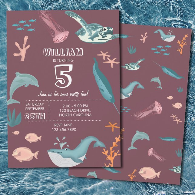 Watercolor Ocean Sea Animals Blush Pink Birthday Invitation (Watercolor Ocean Sea Animals Blush Pink Birthday Invitation)