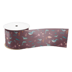 Watercolor Ocean Sea Animals Blush Pink Pattern Satin Ribbon