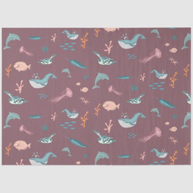Watercolor Ocean Sea Animals Blush Pink Pattern Tissue Paper (Front)
