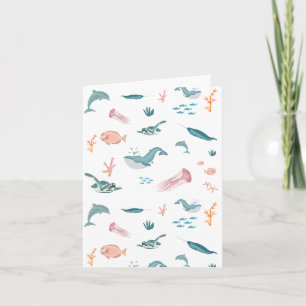 Watercolor Ocean Sea Animals Pattern Card