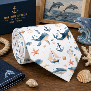 Watercolor Ocean Sea Animals Pattern Tie